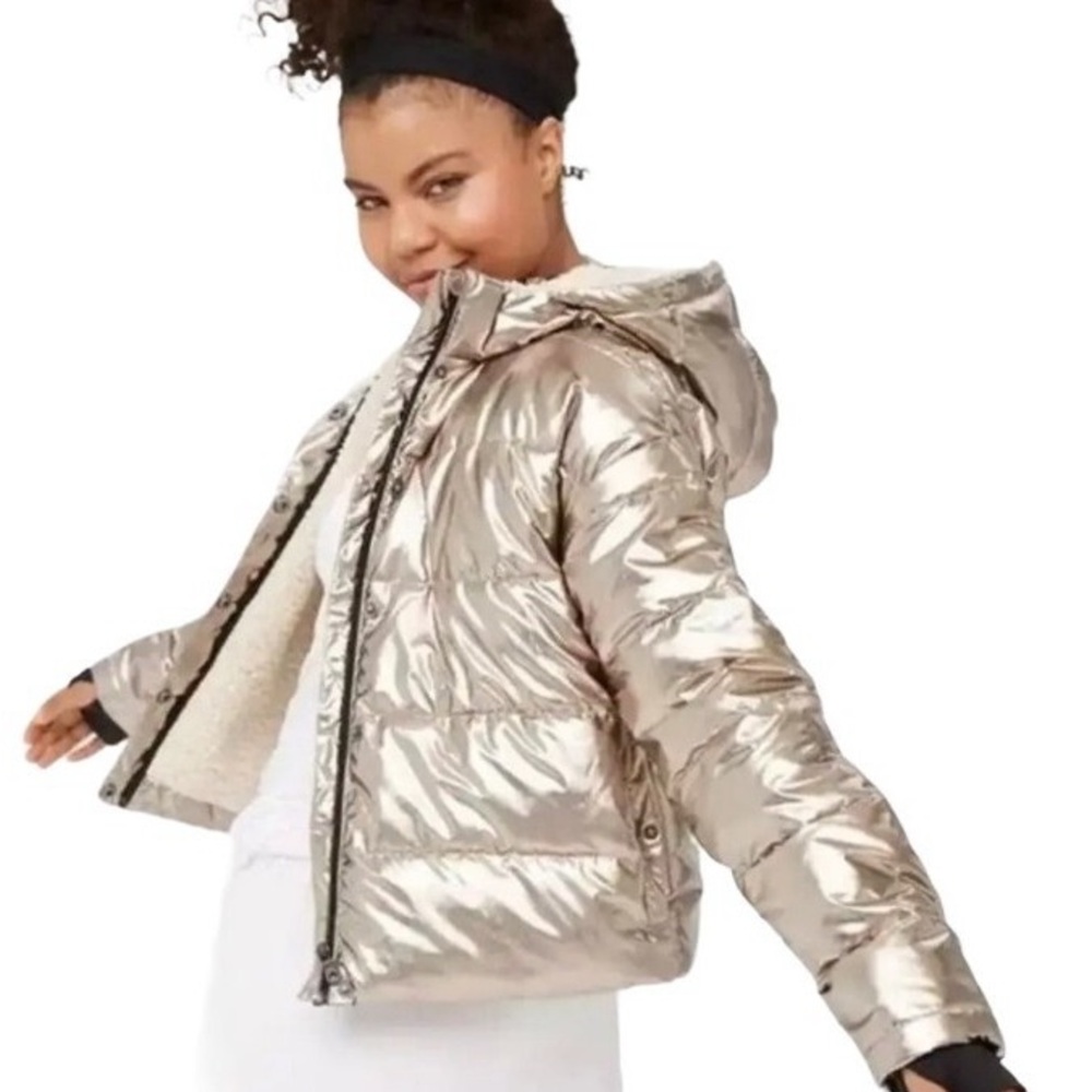 Aerie Offline Metallic Sherpa Lined Puffer Coat